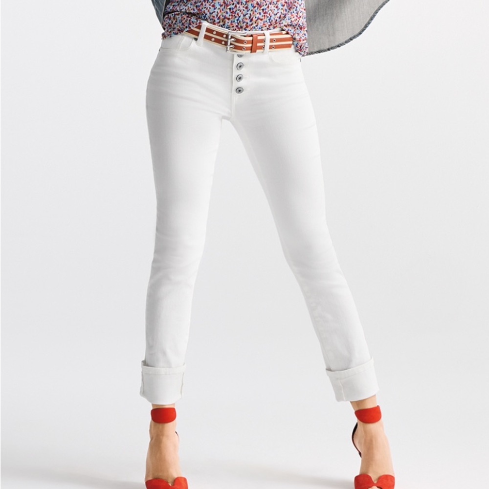 CABI Button Fly Straight Jean 8 White NWT
